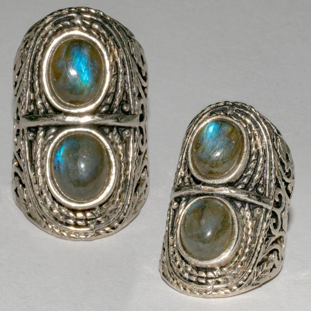 Vintage Blue Fire Labradorite Oxidized Silver RIng US Size 6 3/4